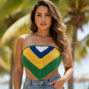 Cropped Top em Crochê Brasil Copa do Mundo Tendencia Modelo Triangulo